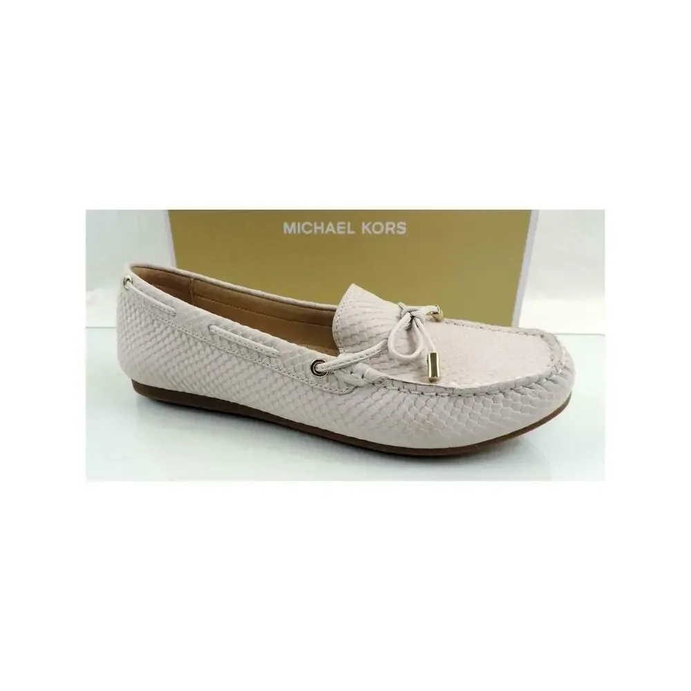 Michael Kors SUTTON Moccasin Flat Shoes Embossed Leather Light Cream